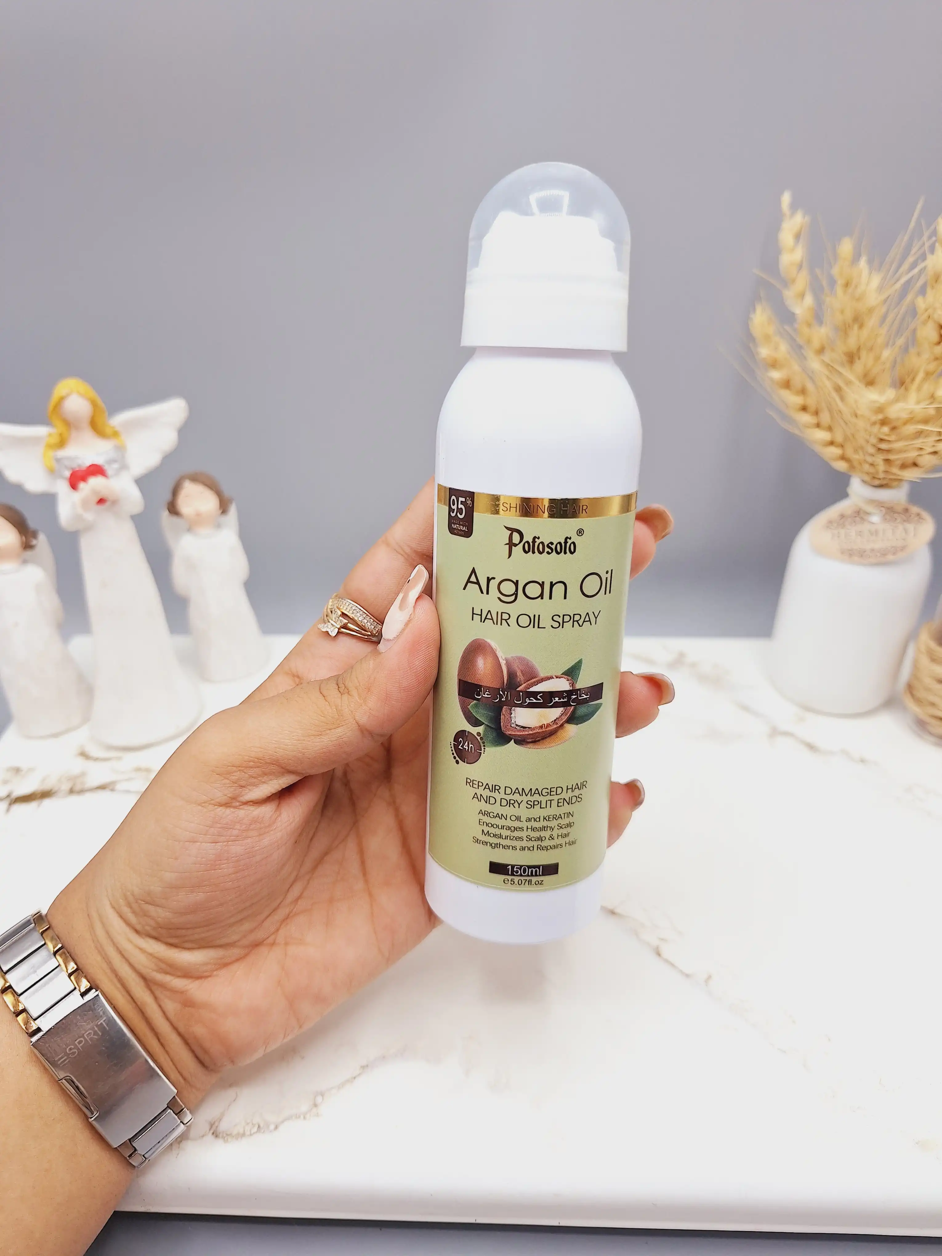 اسپری مو روغن آرگان و کراتین مناسب برای درخشان کننده و صاف کنندگی مو برند Potosolo کد p-8010