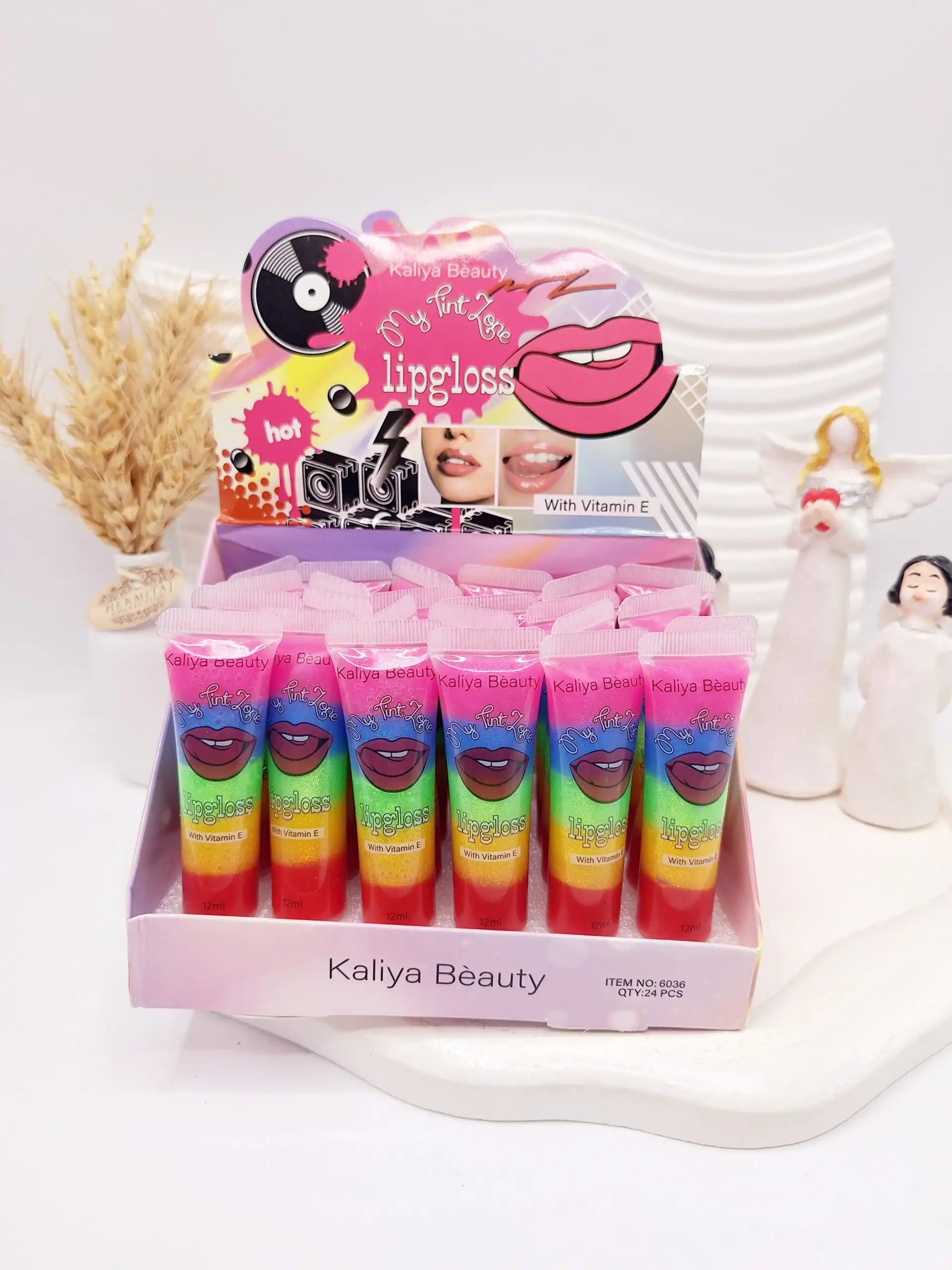 لیپ گلاس رنگین کمانی طرح لب برند کالیا بیوتی کد 6036